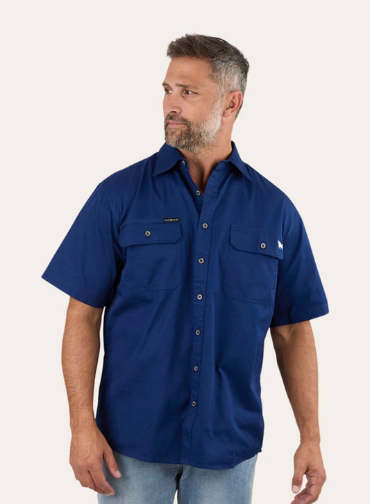 Lake Argyle Mens Short Sleeve Full Button Work Shirt - Navy
