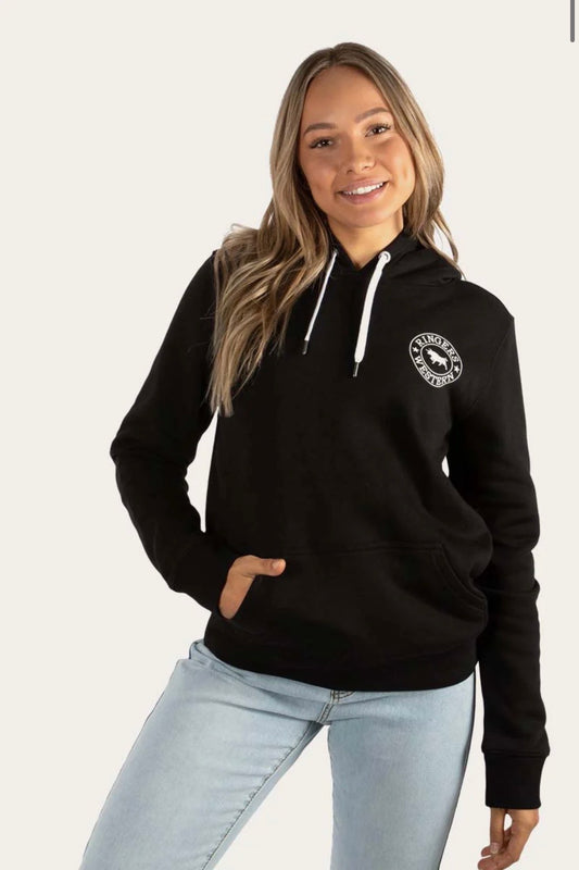 Signature Bull Womens Pullover Hoodie - Black with White Print