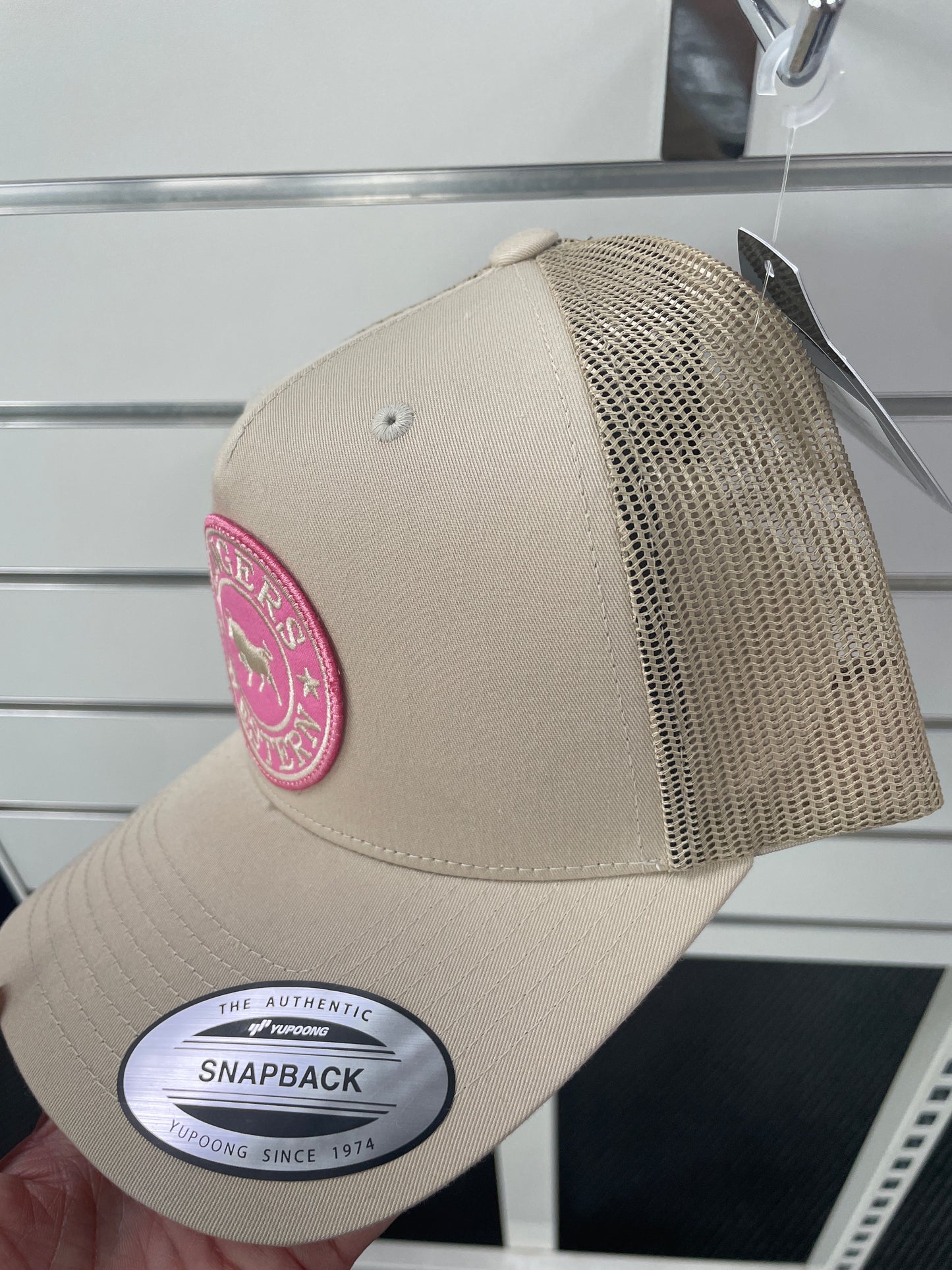Signature Bull Trucker Cap - Bone with Pink & Bone Patch