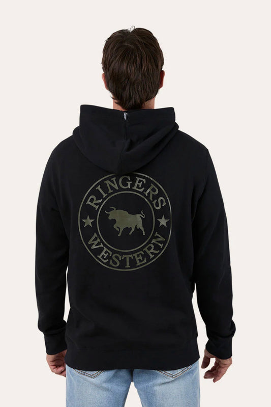 Signature Bull Mens Pullover Hoodie - Black/Military Green