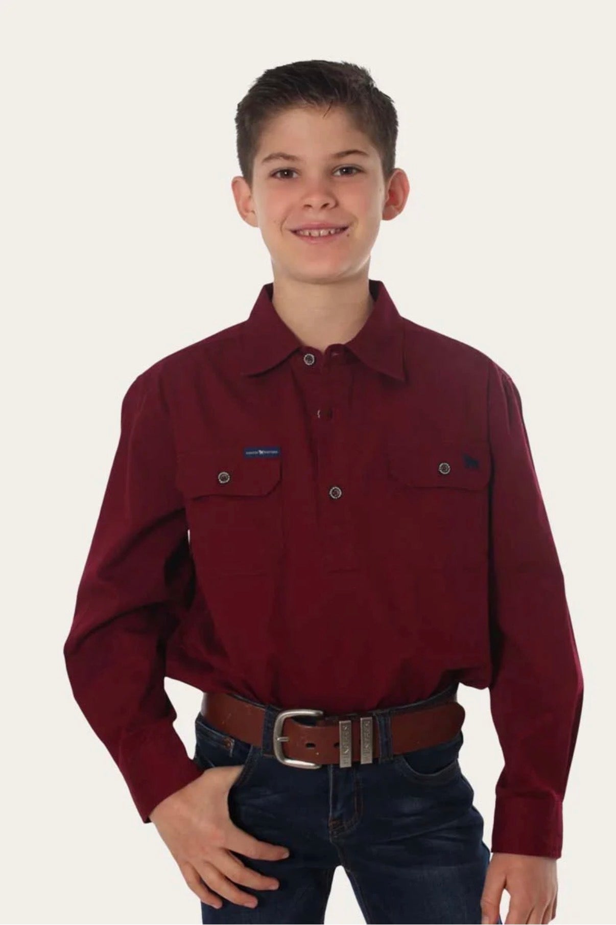 Ord River Kids Half Button Workshirt - Burgundy