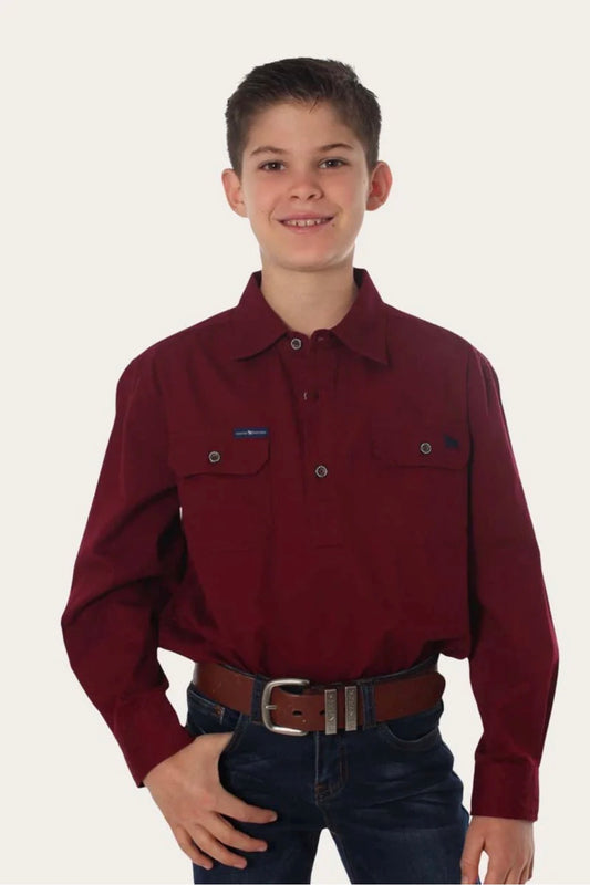 Ord River Kids Half Button Workshirt - Burgundy
