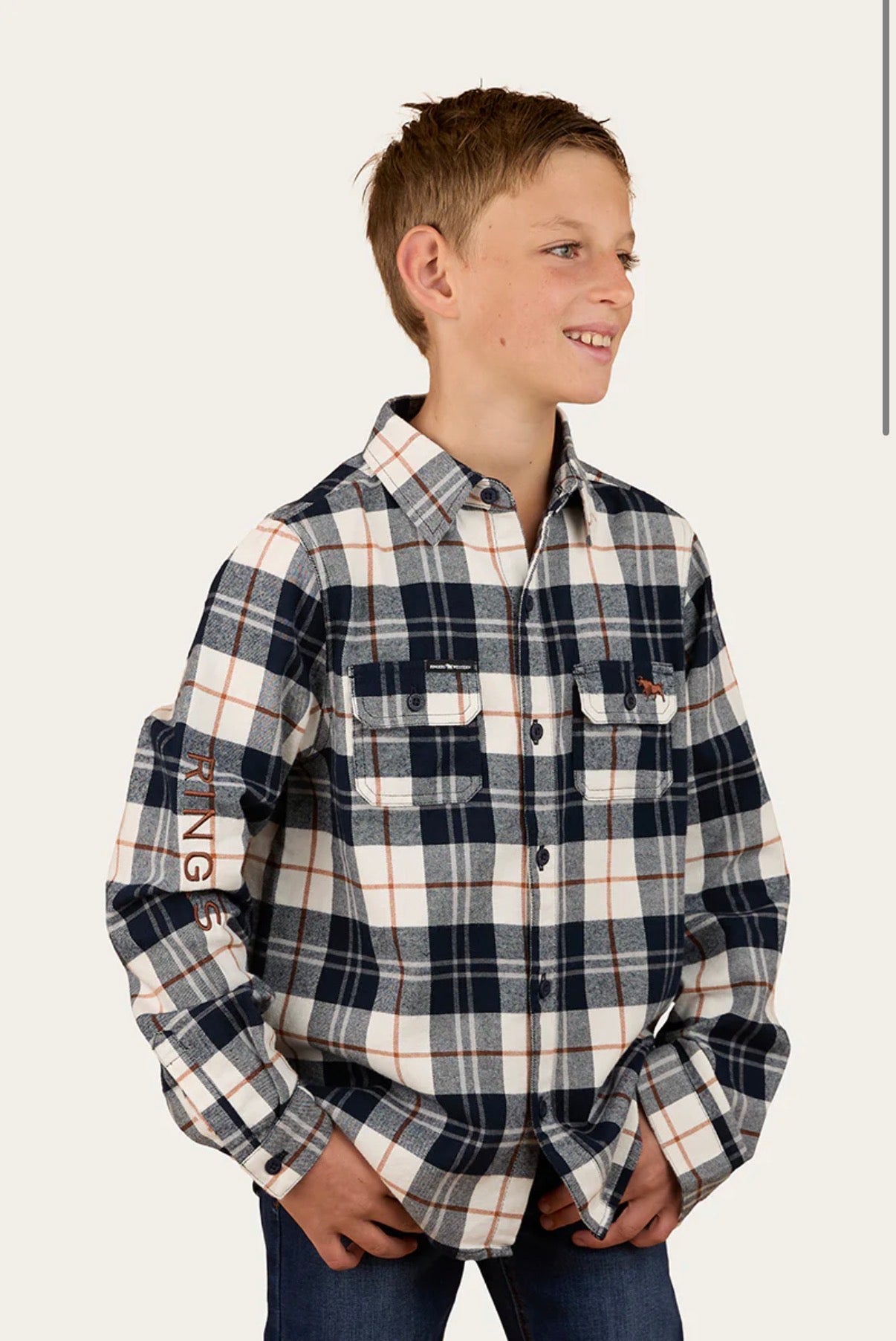 Rory Kids Flannel Shirt - Navy/Tobacco
