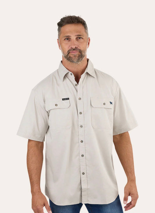 Lake Argyle Mens Short Sleeve Full Button Work Shirt - Beige