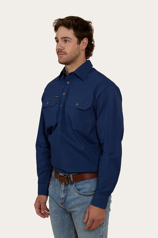 King River Mens Half Button Work Shirt - Navy