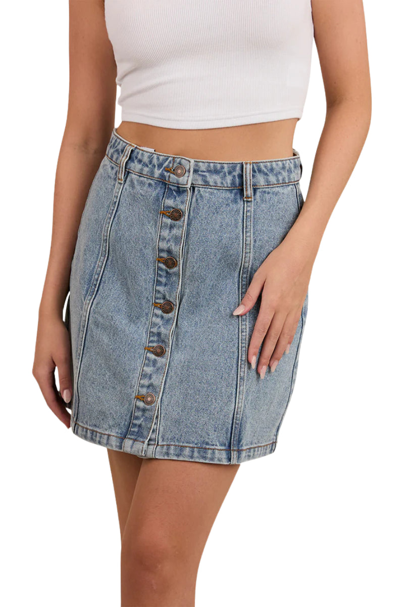 Johanna Womens Denim Skirt - Light Wash Blue