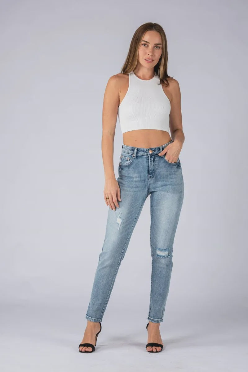 Wakee Light Distressed Straight Leg - Light Blue
