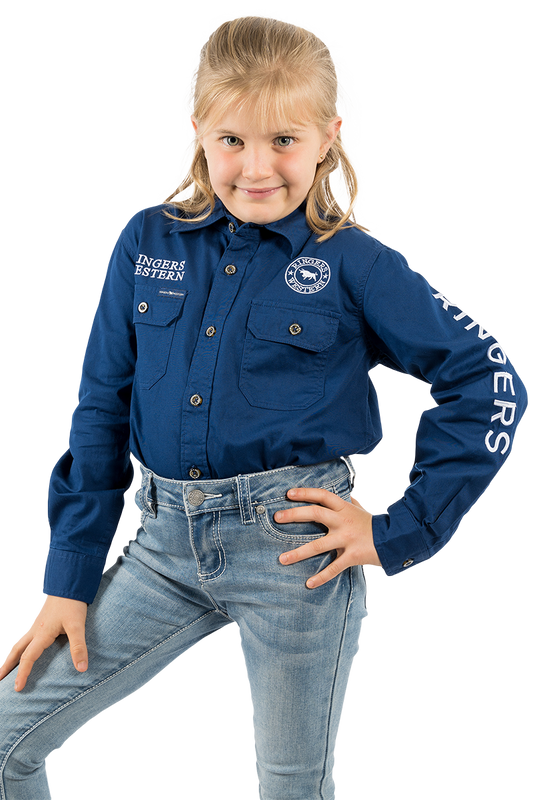 Jackaroo Kids Full Button Work Shirt - Navy/White