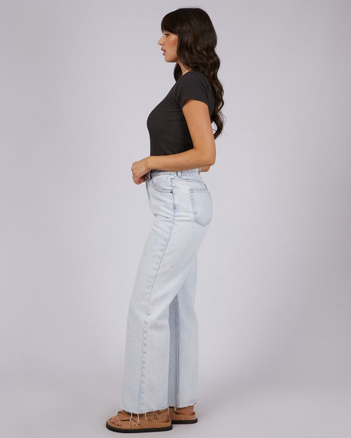 Rib V Neck Tee - Washed Black