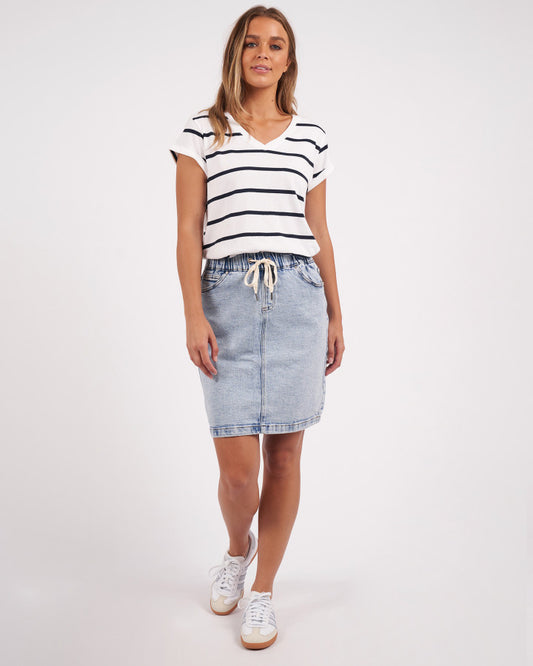 Manly Stripe Vee Tee - White