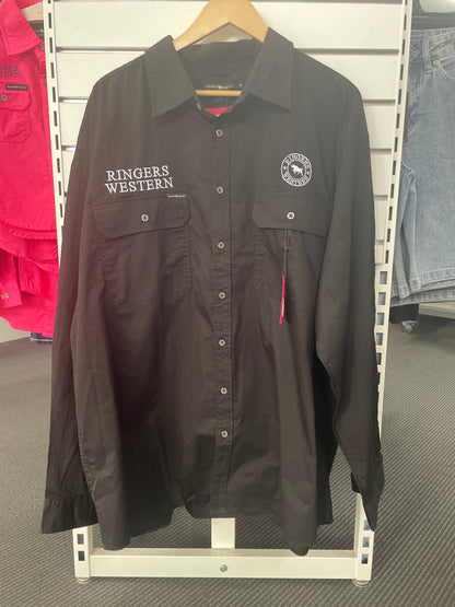 Hawkeye Mens Full Button Work Shirt - Black/White