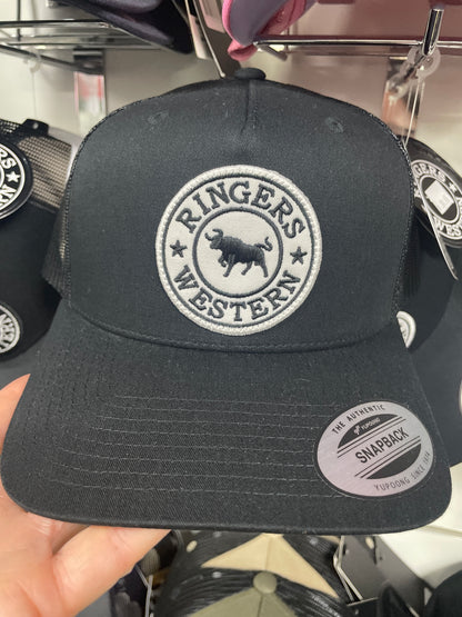 Signature Bull Trucker Cap - Black with Black & White Patch