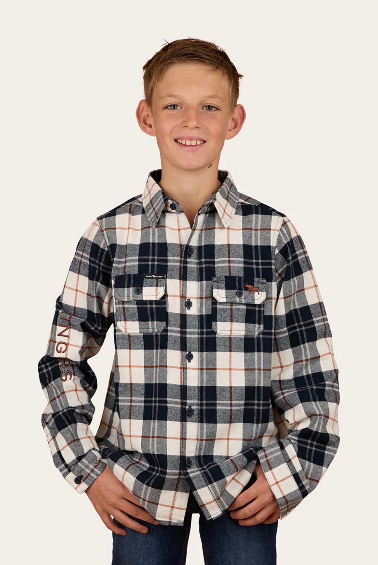 Rory Kids Flannel Shirt - Navy/Tobacco