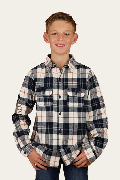 Rory Kids Flannel Shirt - Navy/Tobacco