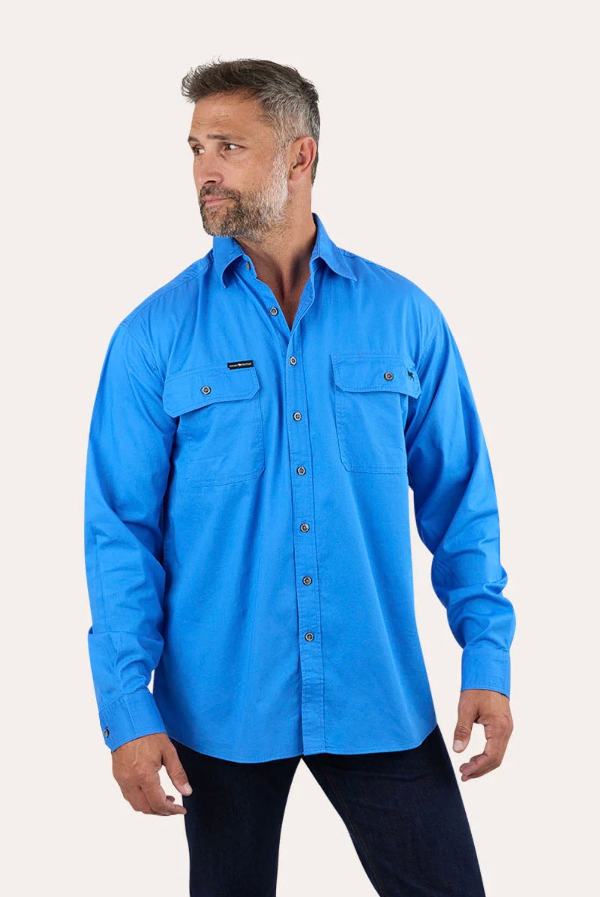 King River Mens Full Button Work Shirt - Blue