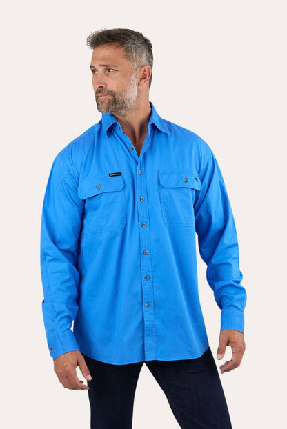 King River Mens Full Button Work Shirt - Blue