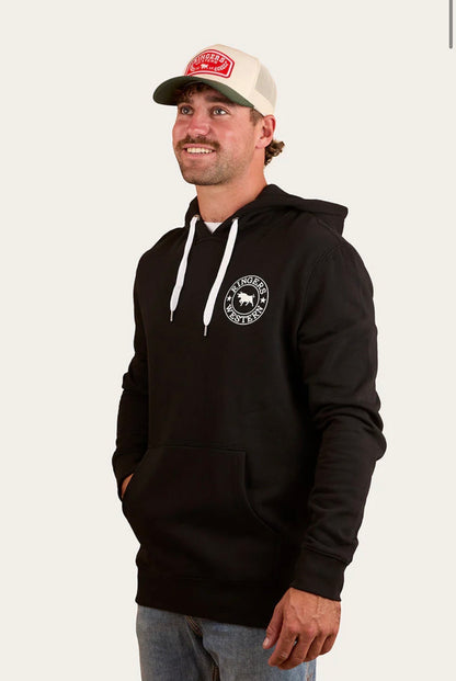 Signature Bull Mens Pullover Hoodie - Black with White Print
