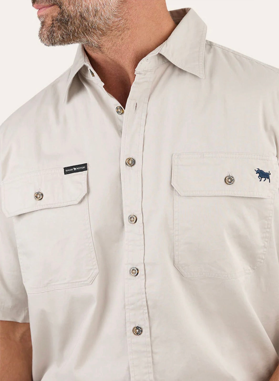 Lake Argyle Mens Short Sleeve Full Button Work Shirt - Beige