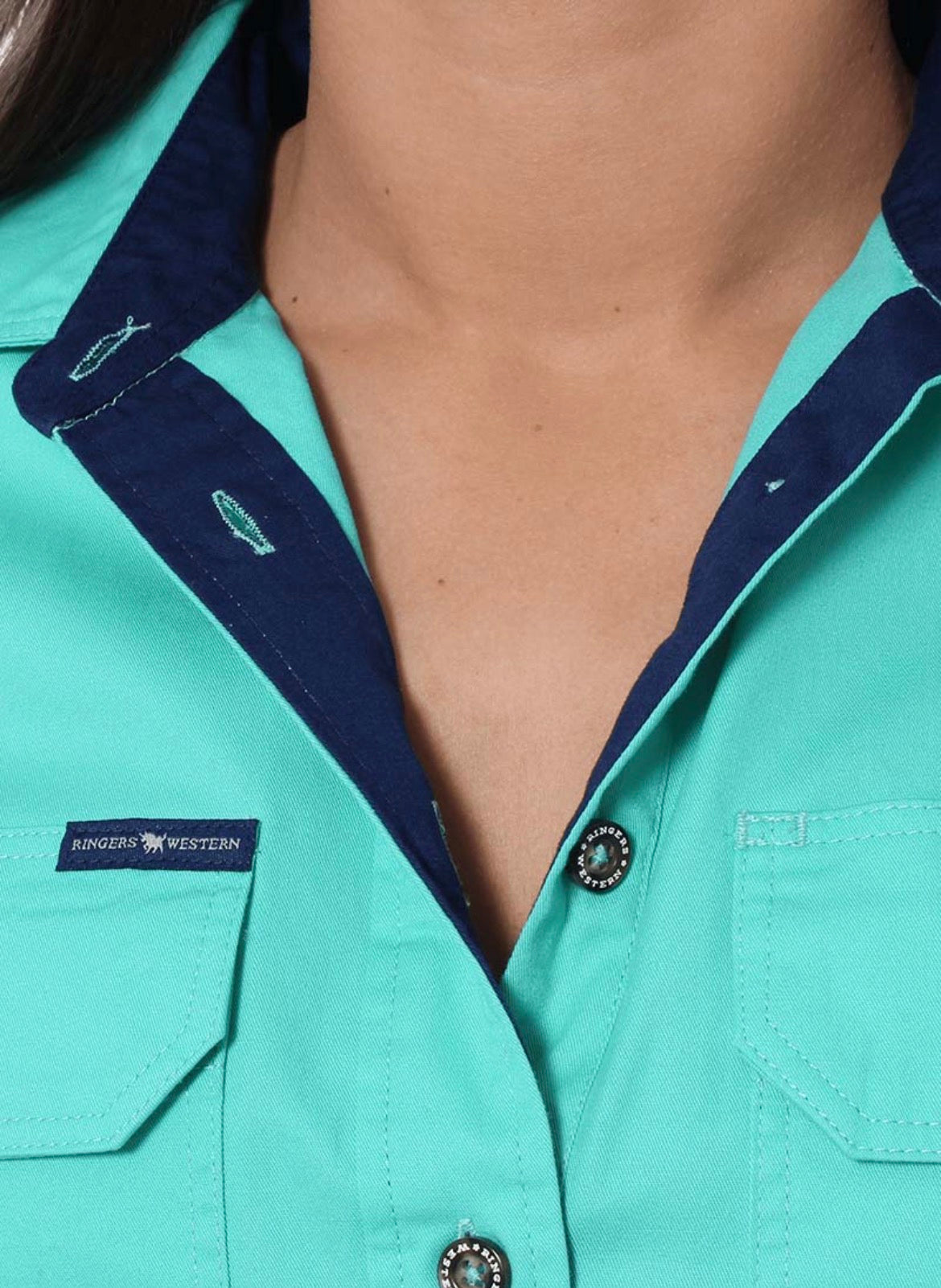Jules Womens Half Button Short Sleeve Work Shirt - Mint