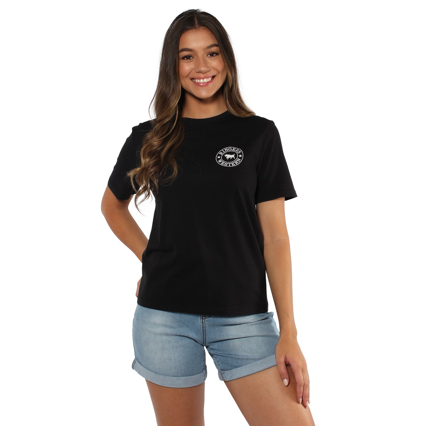 Signature Bull Womens Loose Fit T-Shirt - Black/White