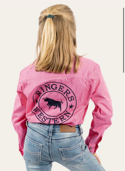 Jackaroo Kids Full Button Work Shirt - Pastel Pink/Navy