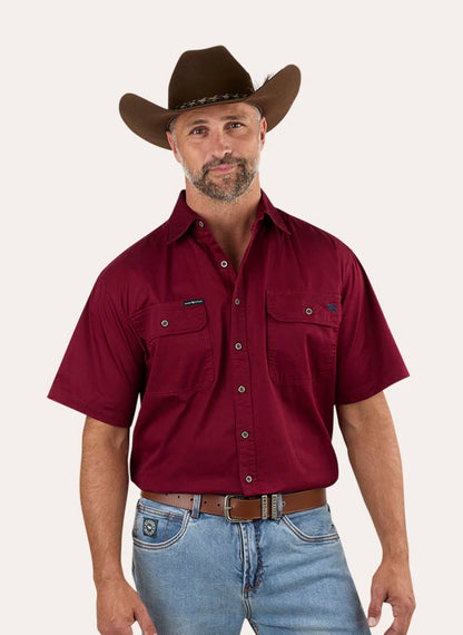 Lake Argyle Mens Short Sleeve Full Button Work Shirt - Burgundy