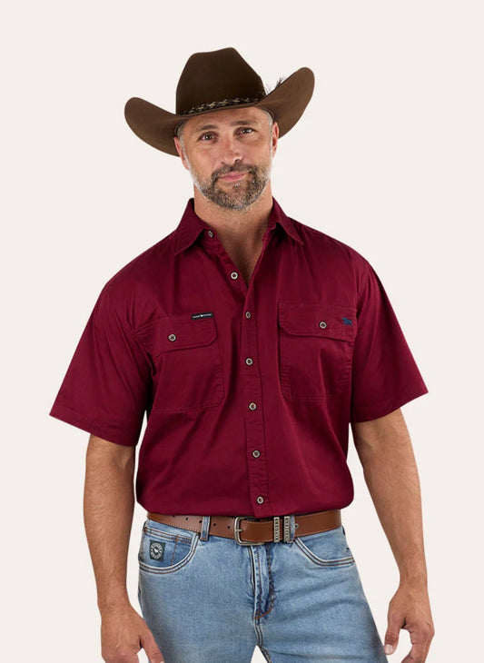 Lake Argyle Mens Short Sleeve Full Button Work Shirt - Burgundy