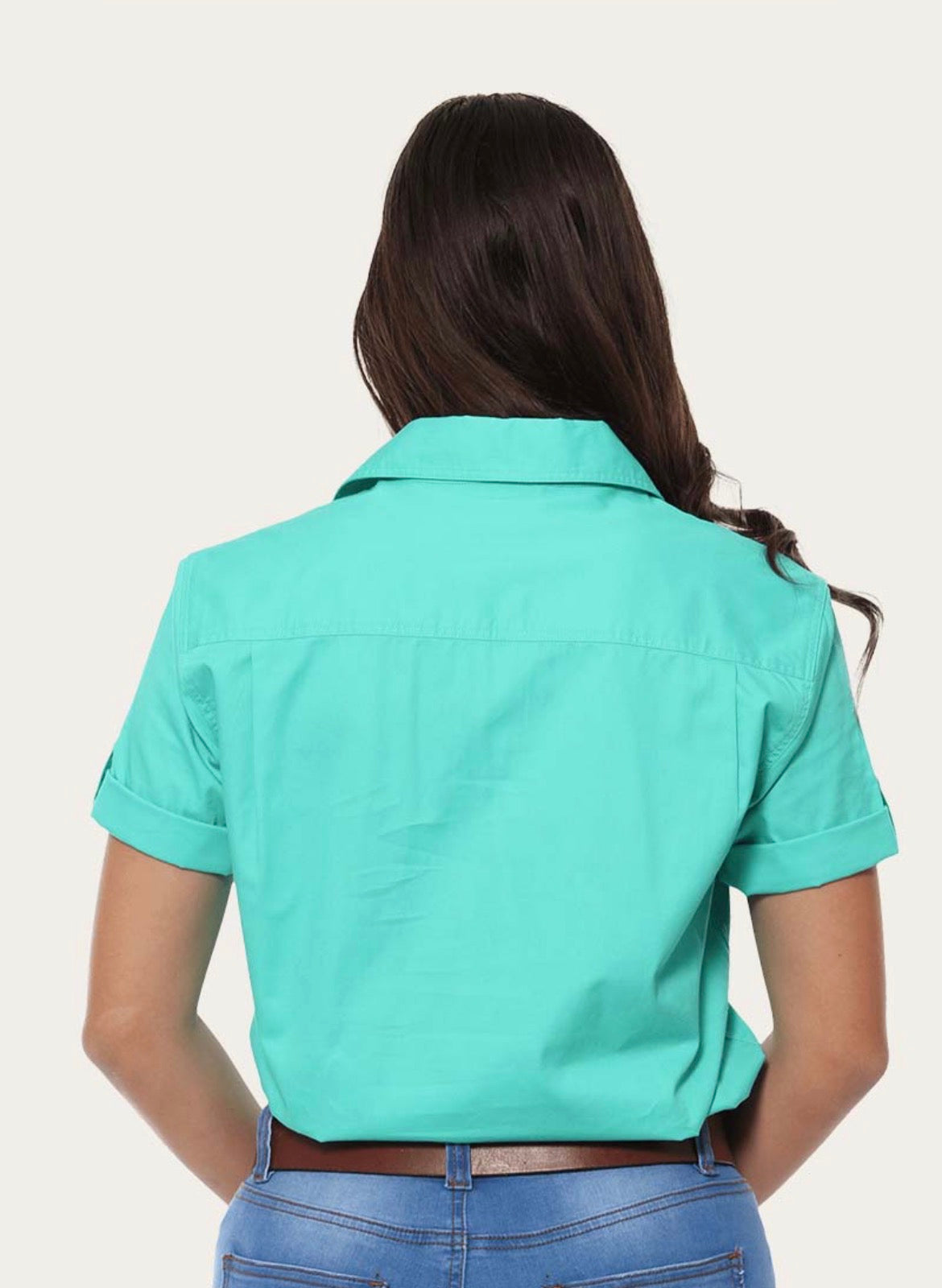 Jules Womens Half Button Short Sleeve Work Shirt - Mint