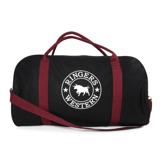 Ringers Western Gundagai Duffle Bag - Black & Maroon with White Print