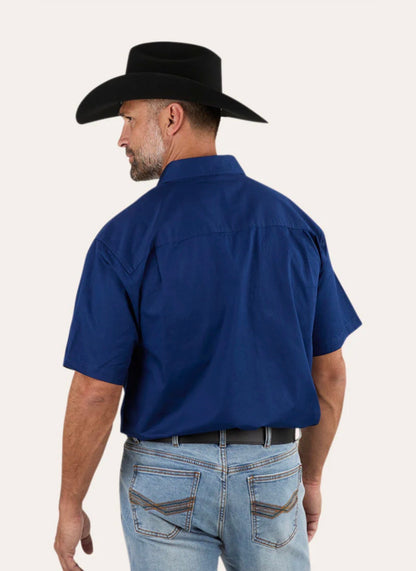 Lake Argyle Mens Short Sleeve Full Button Work Shirt - Navy