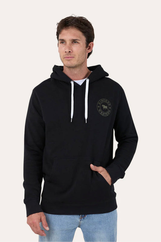 Signature Bull Mens Pullover Hoodie - Black/Military Green