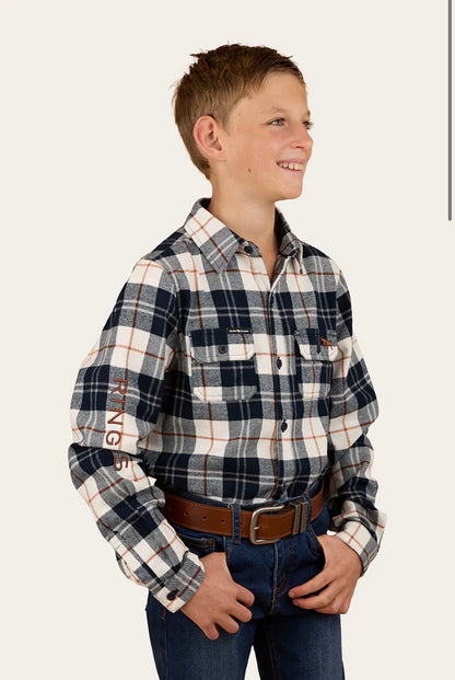 Rory Kids Flannel Shirt - Navy/Tobacco