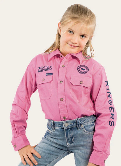 Jackaroo Kids Full Button Work Shirt - Pastel Pink/Navy