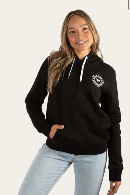 Signature Bull Womens Pullover Hoodie - Black with White Print