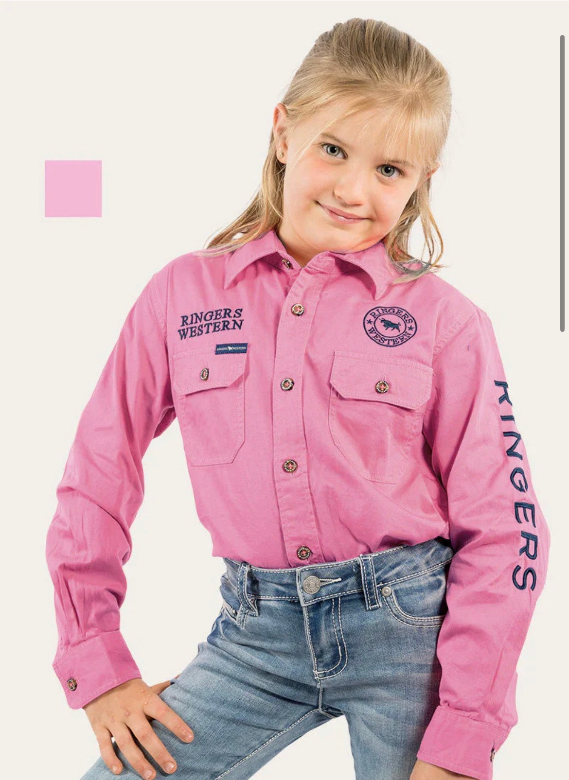 Jackaroo Kids Full Button Work Shirt - Pastel Pink/Navy