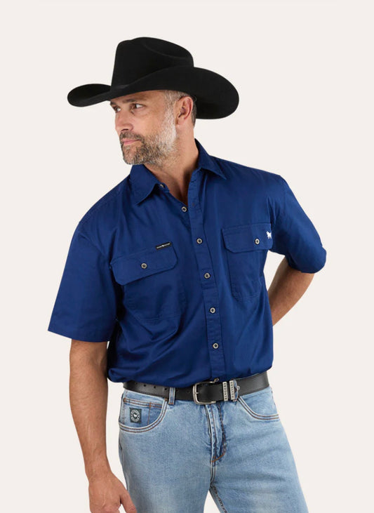 Lake Argyle Mens Short Sleeve Full Button Work Shirt - Navy