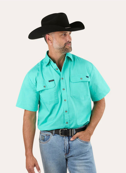 Lake Argyle Mens Short Sleeve Full Button Work Shirt - Mint