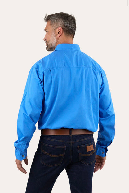 King River Mens Full Button Work Shirt - Blue
