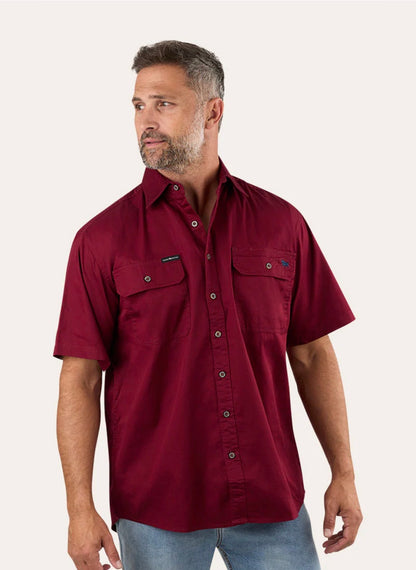 Lake Argyle Mens Short Sleeve Full Button Work Shirt - Burgundy
