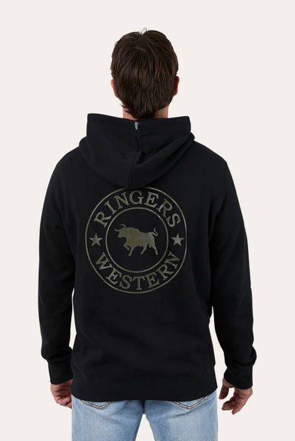 Signature Bull Mens Pullover Hoodie - Black/Military Green