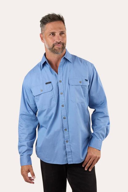 King River Mens Full Button Work Shirt - Denim Blue