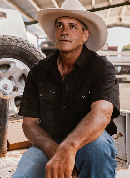 Pack Saddle Mens Short Sleeve Half Button Work Shirt - Black