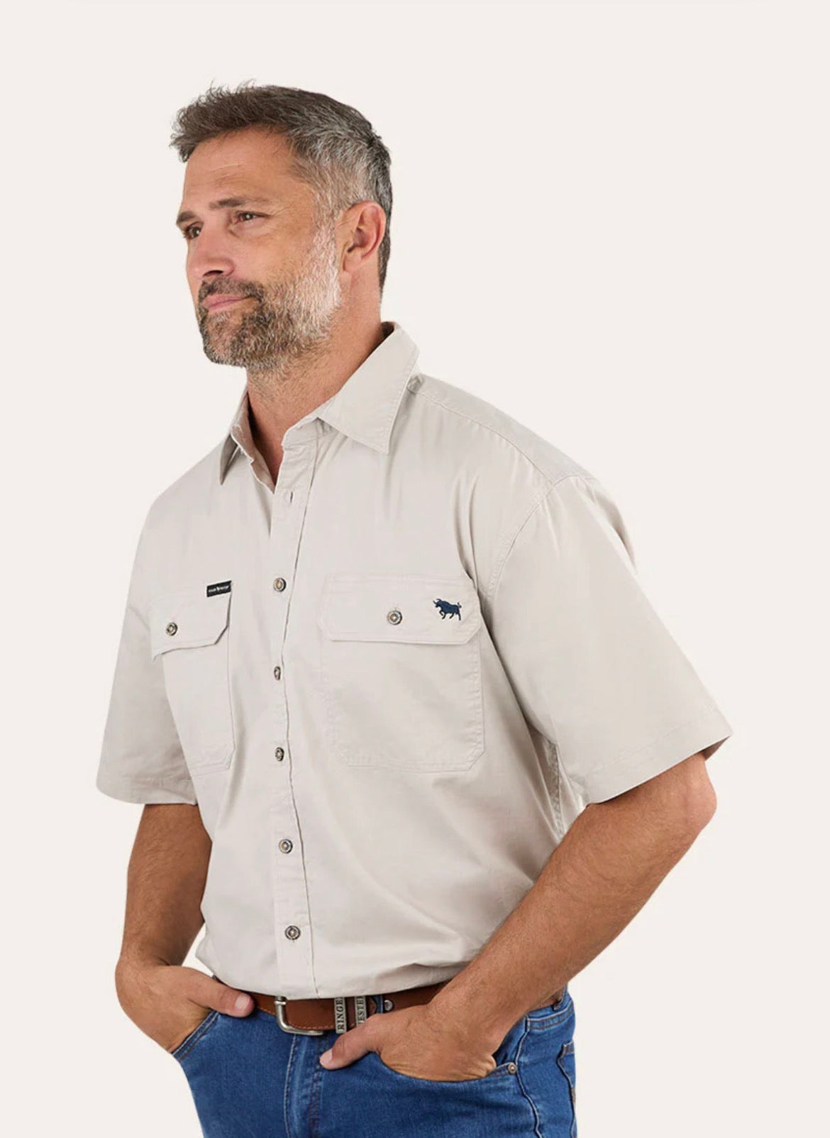 Lake Argyle Mens Short Sleeve Full Button Work Shirt - Beige