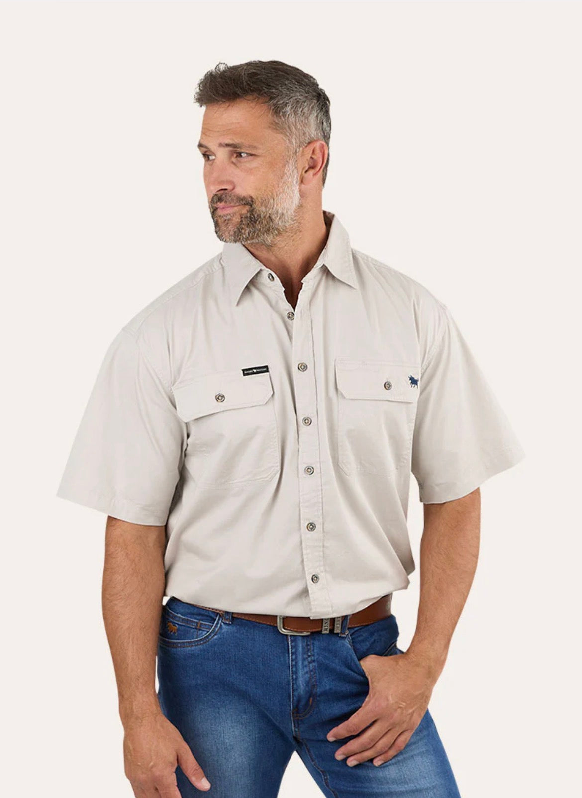 Lake Argyle Mens Short Sleeve Full Button Work Shirt - Beige