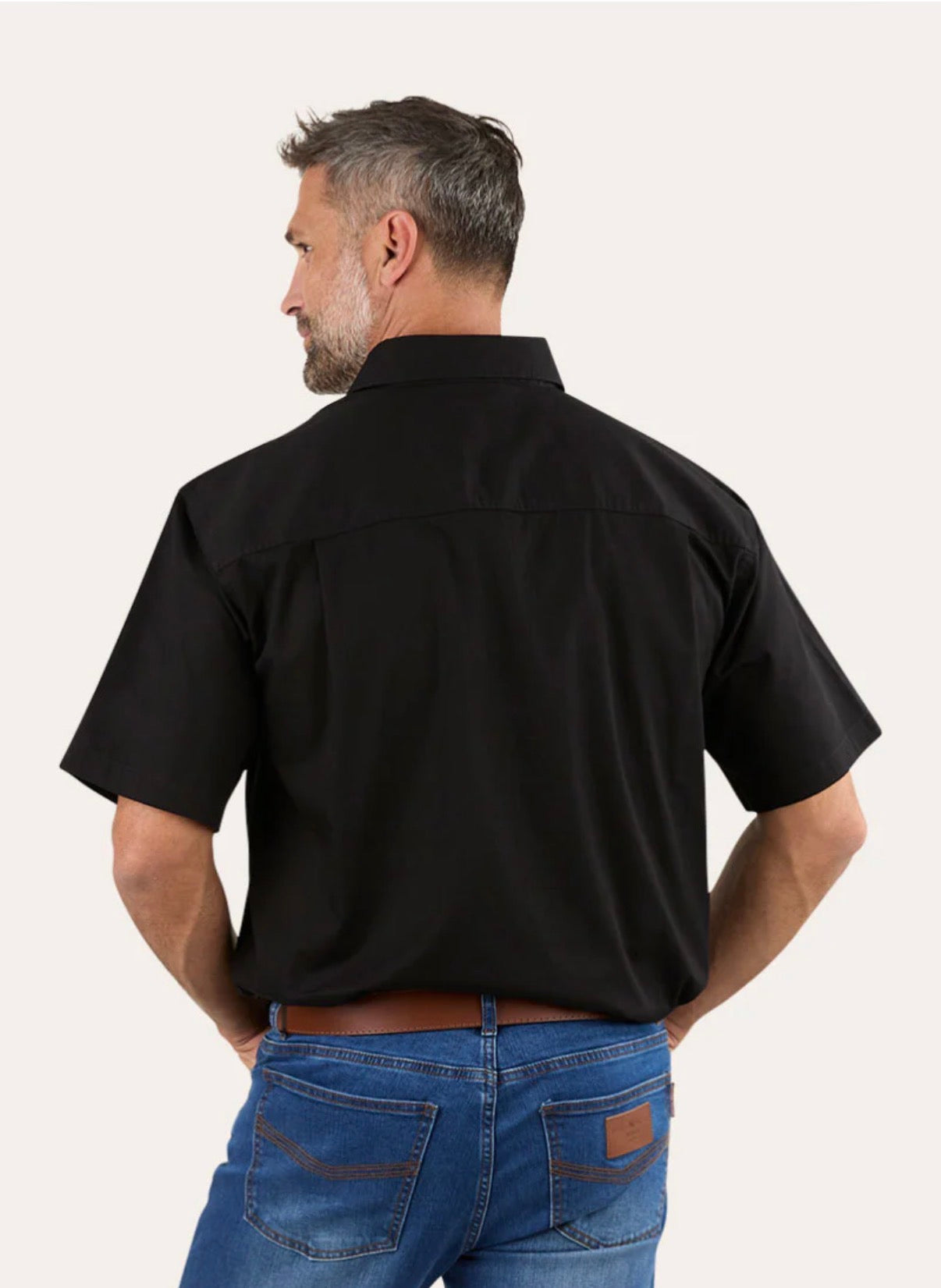 Pack Saddle Mens Short Sleeve Half Button Work Shirt - Black
