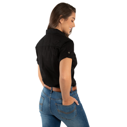 Jules Womens Half Button Short Sleeve Work Shirt - Black/Melon