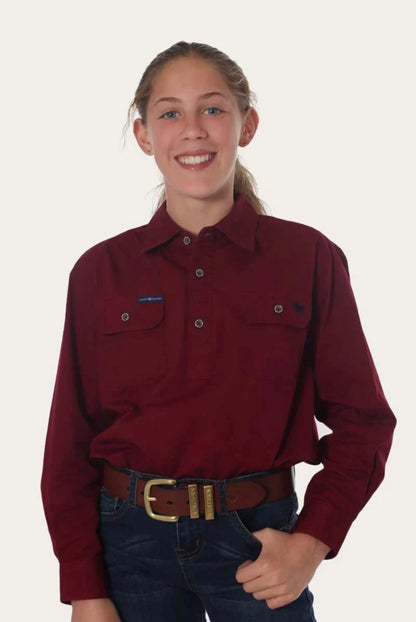 Ord River Kids Half Button Workshirt - Burgundy