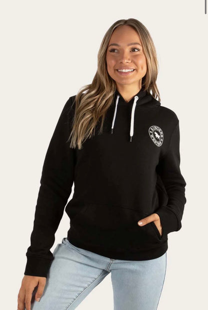 Signature Bull Womens Pullover Hoodie - Black with White Print