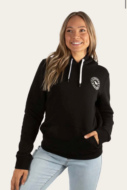 Signature Bull Womens Pullover Hoodie - Black with White Print
