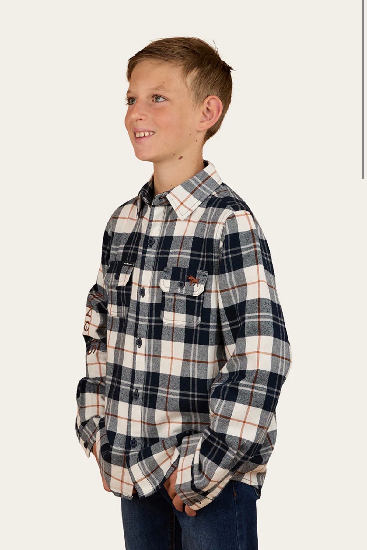 Rory Kids Flannel Shirt - Navy/Tobacco